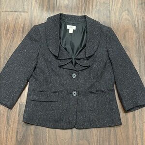 LOFT Charcoal Gray Speckled Ruffle Collar Blazer Jacket